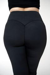 Sorte plus size leggings set bagfra med høj talje og sidelommer