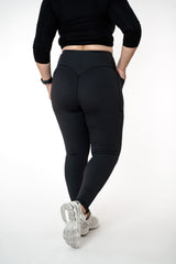Sorte plus size leggings set bagfra med høj talje og sidelommer